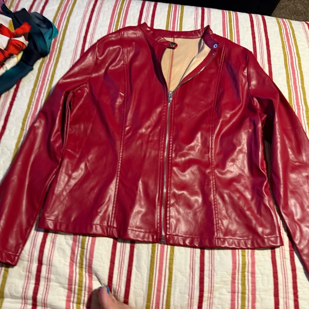 Source Unknown Cherry Red Leather Jacket